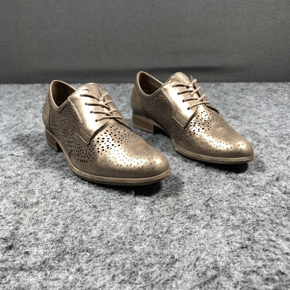 Gabor Shoes Womens Size 7 Gold Leather Perforated Lace Up Oxford Flats Comfort